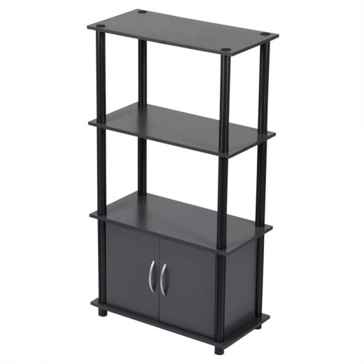 Home Basics 4 Tier Storage Shelf with Cabinet, Grey