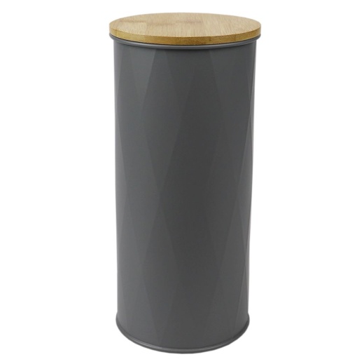 12 Pieces Home Basics Large 2.2 Ml Tin Canister With Bamboo Lid, Grey