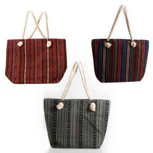 24 Pieces Large Rope Handle Jute Tapestry Tote Bags In 3 Assorted Styles