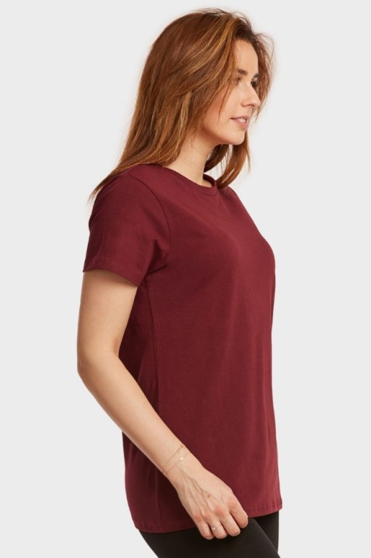 24 Pieces Ladies Classic Fit Crew Neck T-Shirt In Burgundy - Women's T-Shirts