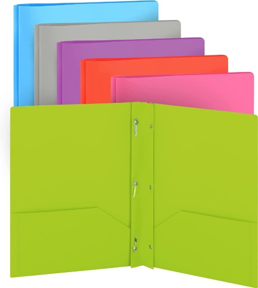 48 Pieces Plastic Solid Color 2-Pockets Poly Portfolio W/ 3 Prongs, Green - Folders And Report Covers
