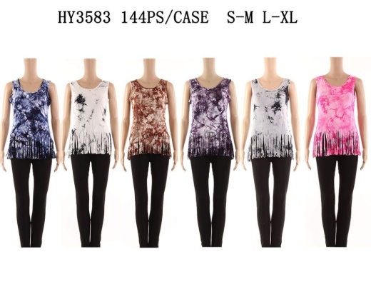 24 Pieces Womens Summer Tye Dye Shirt With Fringes - Womens Camisoles & Tank Tops