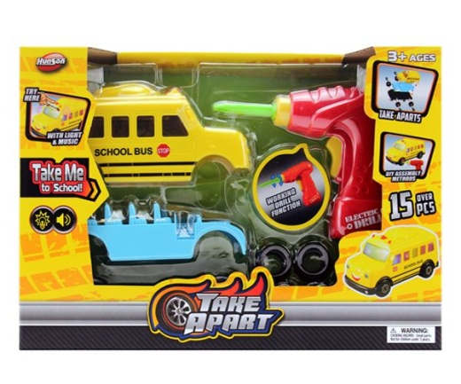 6 Pieces DIY School Bus with Electrodrill in Window Box - Cars, Planes, Trains & Bikes