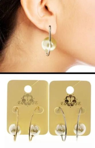 36 Pairs Dual Tone And White Metal Dangle Earrings With Bead Accents - Earrings