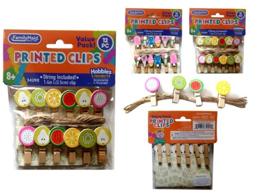 120 Pieces 12Pc Printed Clips Ice Cream & Fruit - Clips And Fasteners