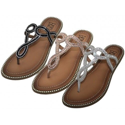 24 Pairs Men's Rhinestone Upper Sandals Size 6-11