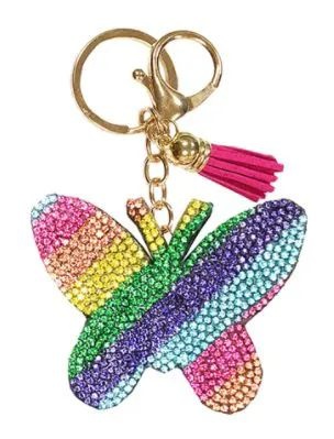 72 Pieces Rhinestone Keychain Rainbow Butterfly - Wholesale Key Chains
