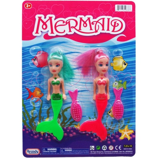 72 Pieces 2Pc 5.5" Mermaid Dolls W/ Accss On Blister Card, 3 Assrt Clr - Dolls