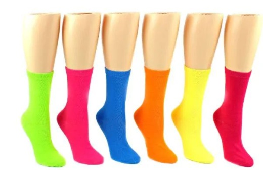 72 Pieces Ladies Crew Sock Neon Solid - Wholesale Womens Crew Sock