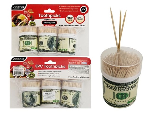 96 Pieces 3-Piece Toothpicks US Dollar Design - Brown