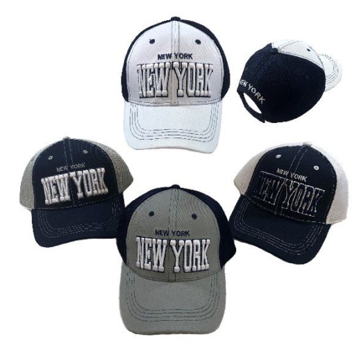 24 Pieces Air Mesh Back Solid Front Ball Cap New York - Baseball Caps & Snap Backs
