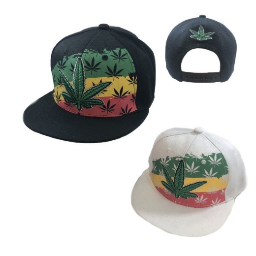 24 Pieces Large Tricolor Screen Print Marijuana Leaf Snap Back Flat Bill Hat - Baseball Caps & Snap Backs