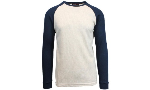 24 Pieces Men's Raglan Thermal Shirt Heather Oatmeal/Navy, Size Medium - Mens Thermals