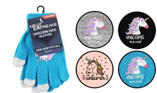 72 Pieces Kids Stretch Gloves Unicorn - Knitted Stretch Gloves