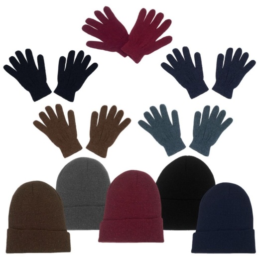 Winter Set: Unisex Adult Beanie, Gloves, Scarf in 5 Assorted Colors