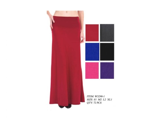 72 Pieces Womens Long Maxi Skirt Assorted Solid Colors - Womens Skirts