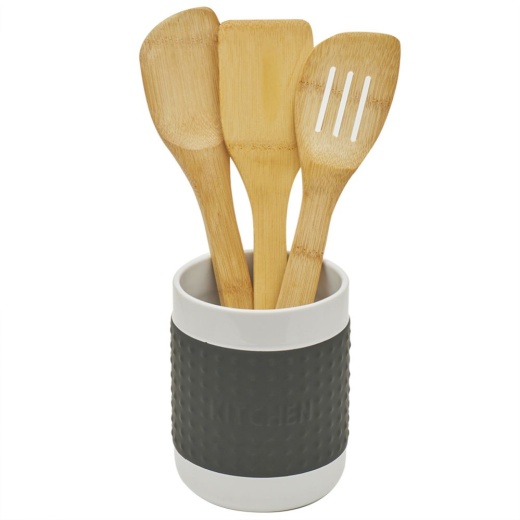 Home Basics Ceramic Utensil Holder With Rubber Center, White - Kitchen Utensils