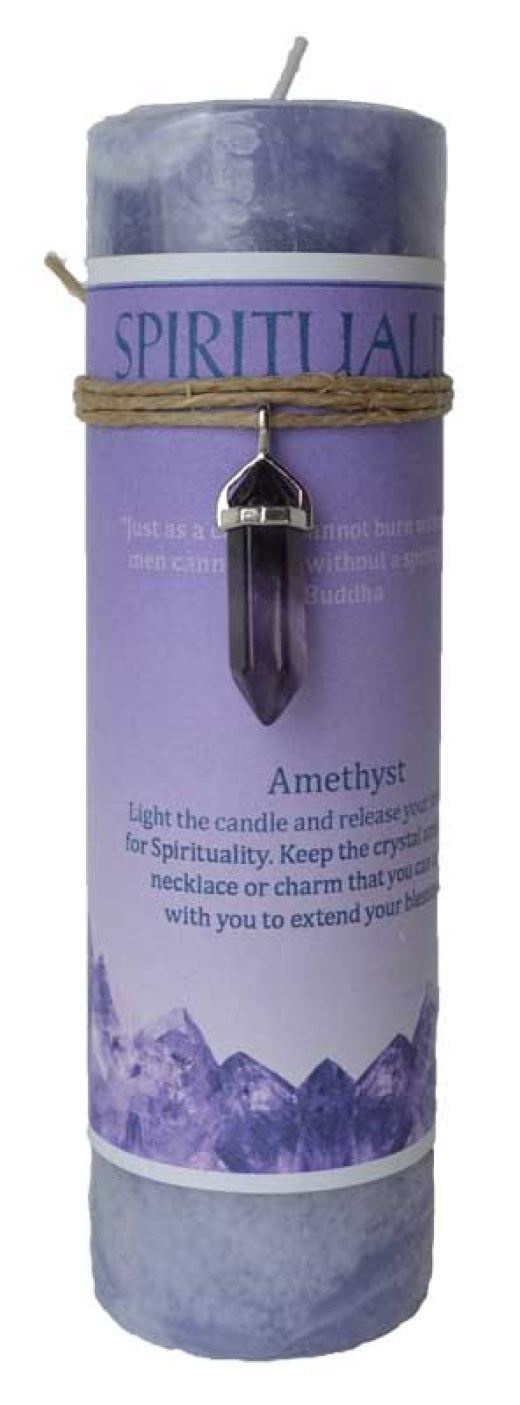 Spirituality Pillar Candle with Amethyst Pendant
