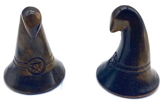 Set of 2 Witch's Hat Tiger Eye Crystal Carvings