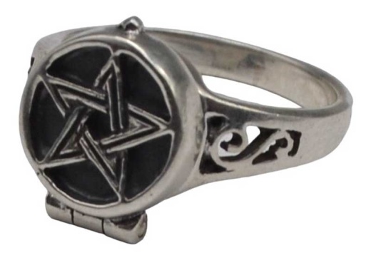 Sterling Silver Pentagram Poison Ring - Size 8