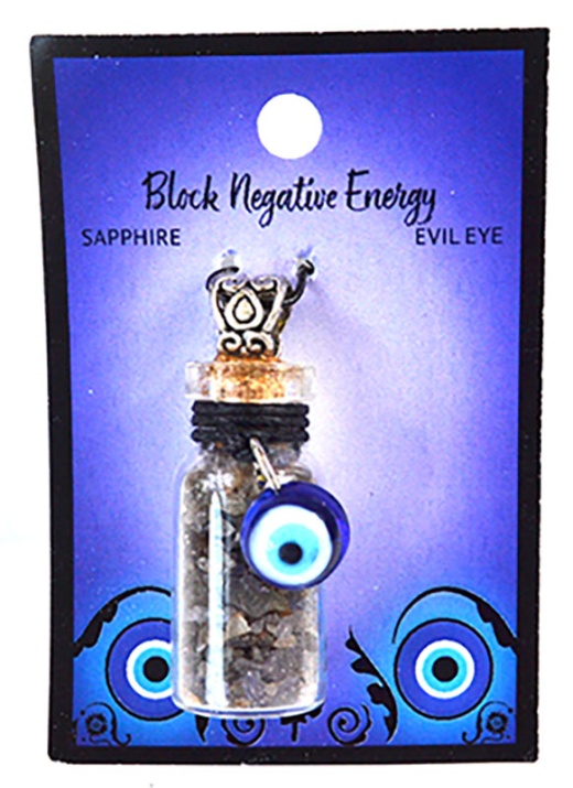 Sapphire Chips In Bottle With Evil Eye Necklace