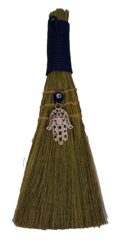 9" Broom Evil Eye Fatima Hand - Cleansing Negativity & Bringing Good Fortune