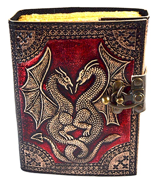 Red Double Dragon Aged Looking Paper Leather W/ Latch 4 1/2" X 6 1/2" - Unlined