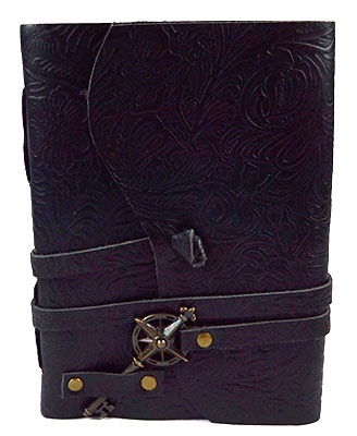 5" X 7" Black Embossed Leather with Key and Cord