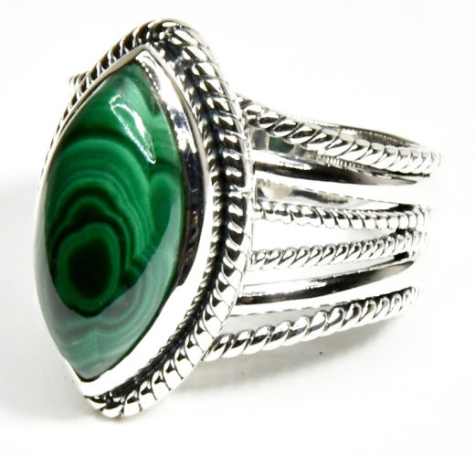 Size 11 Malachite Ring - A Statement Piece of Sterling Silver Jewelry