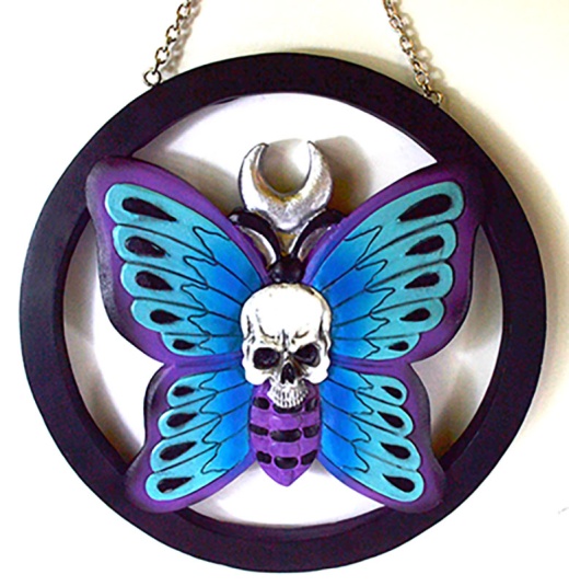 8" Skull On Butterfly Wall Plaque