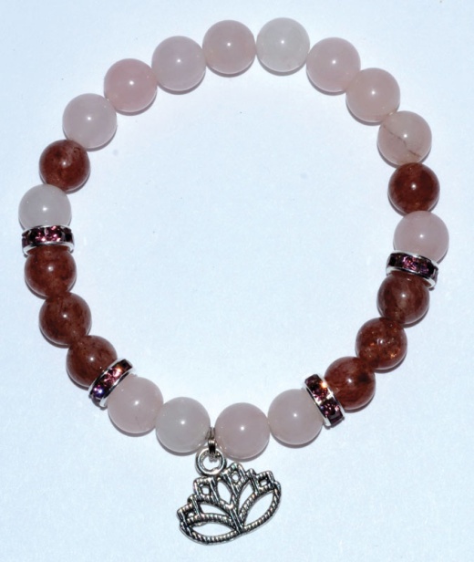 8Mm Rose Quartz/ Strawberry Quartz With Lotus Bracelet