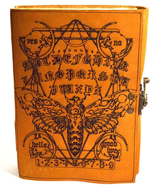 Moth & Ouija Board Aged Looking Paper Leather Journal with Latch