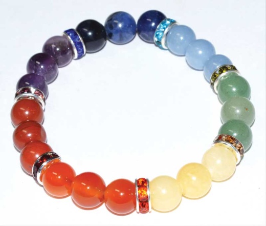 7 Chakra Beaded Bracelet with Silver Toned Spacers
