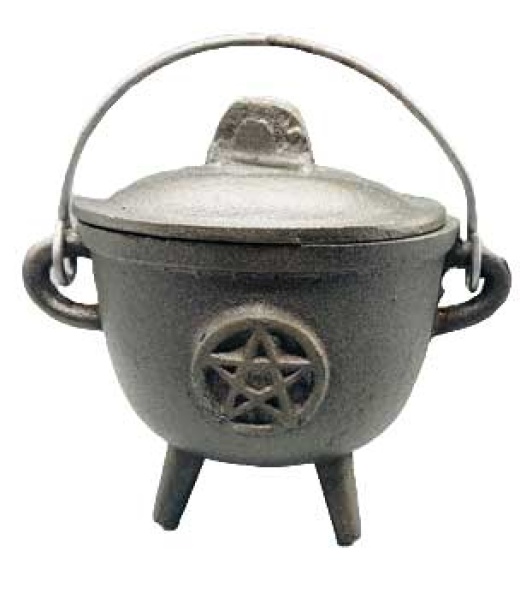 5" Cast Iron Cauldron W/ Lid Pentagram