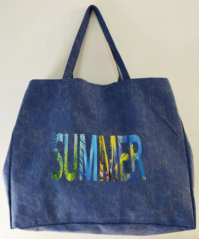 Summer Beach Canvas Tote Bag Pastel - 19 Inch X 15 Inch