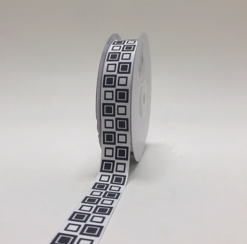 White - Square Design Grosgrain Ribbon ( 7/8 Inch | 25 Yards )