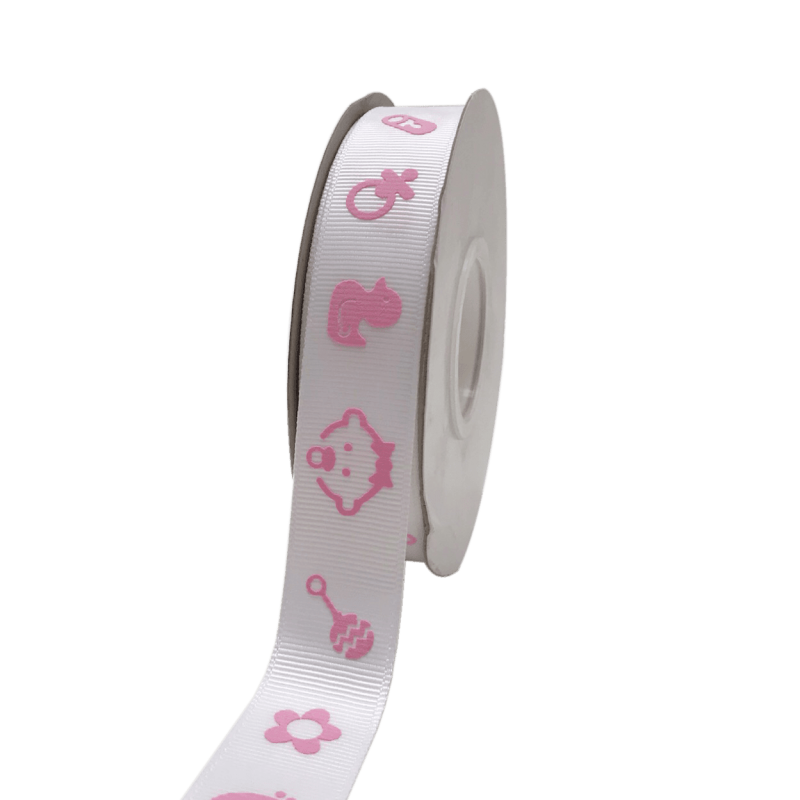 Pink - Baby Face Print - Grosgrain Ribbon Baby Design ( W: 7/8 Inch | L: 25 Yards )