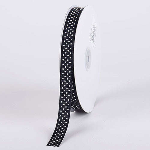 Grosgrain Ribbon Swiss Dot Black With White Dots ( W: 5/8 Inch | L: 50 Yards )