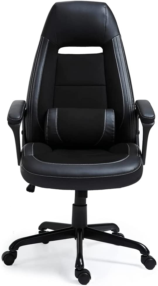 Newnno Office Chair, Home Office Desk Chairs, Executive And Managerial Chair, High Back Comfortable Swivel Computer Chair With Pu Leather, Lumbar Support, Wheels, Padded Armrests Black
