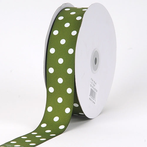 Grosgrain Ribbon Color Dots Spring Moss With White Dots ( 1 - 1/2 Inch | 10 Yards)