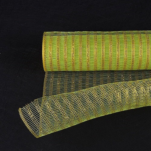 Apple Green With Gold - Metallics Line Mesh - ( 21 Inch X 10 Yards )