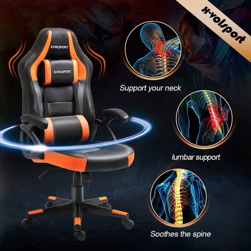 X-Volsport Racing Gaming Chair Computer Gaming Chair Video Game Chair Office Chair Desk Chair High Back Swivel Chair With Pu Leather Headrest Lumbar Support Wheels Armrests