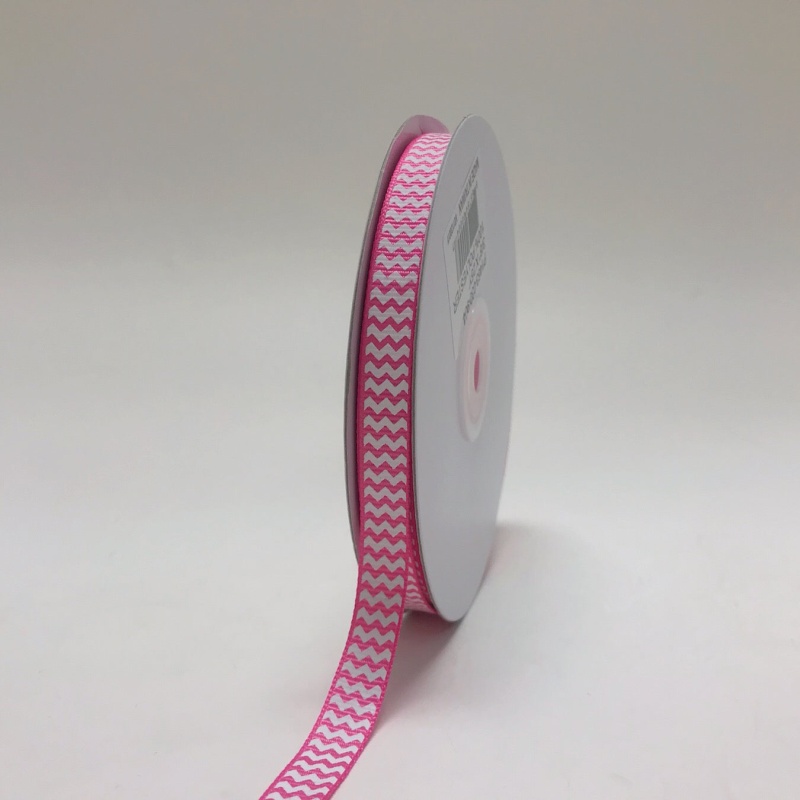 Hot Pink - Chevron Design Grosgrain Ribbon ( 3/8 Inch | 25 Yards )