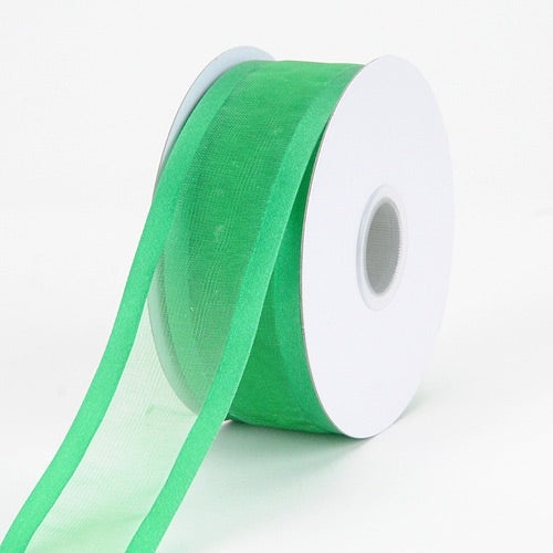 Emerald - Organza Ribbon Two Striped Satin Edge - ( 1 - 1/2 Inch | 25 Yards )