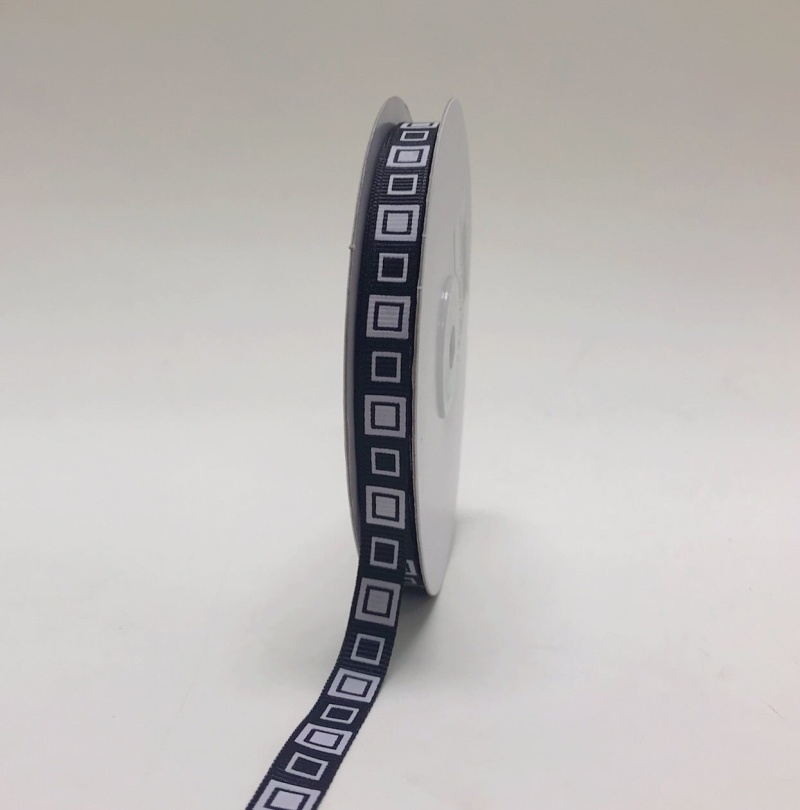 Black - Square Design Grosgrain Ribbon ( 3/8 Inch | 25 Yards )