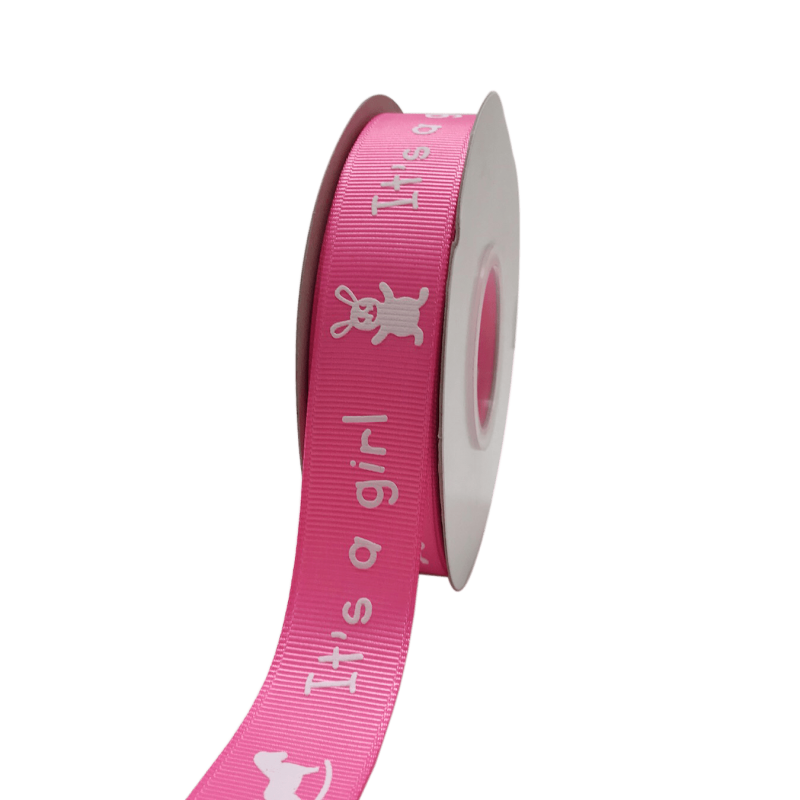 Hot Pink - It's A Girl - Grosgrain Ribbon Baby Design ( W: 7/8 Inch | L: 25 Yards )