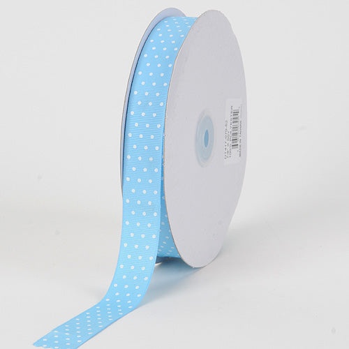 Grosgrain Ribbon Swiss Dot Baby Blue With White Dots ( W: 3/8 Inch | L: 50 Yards )