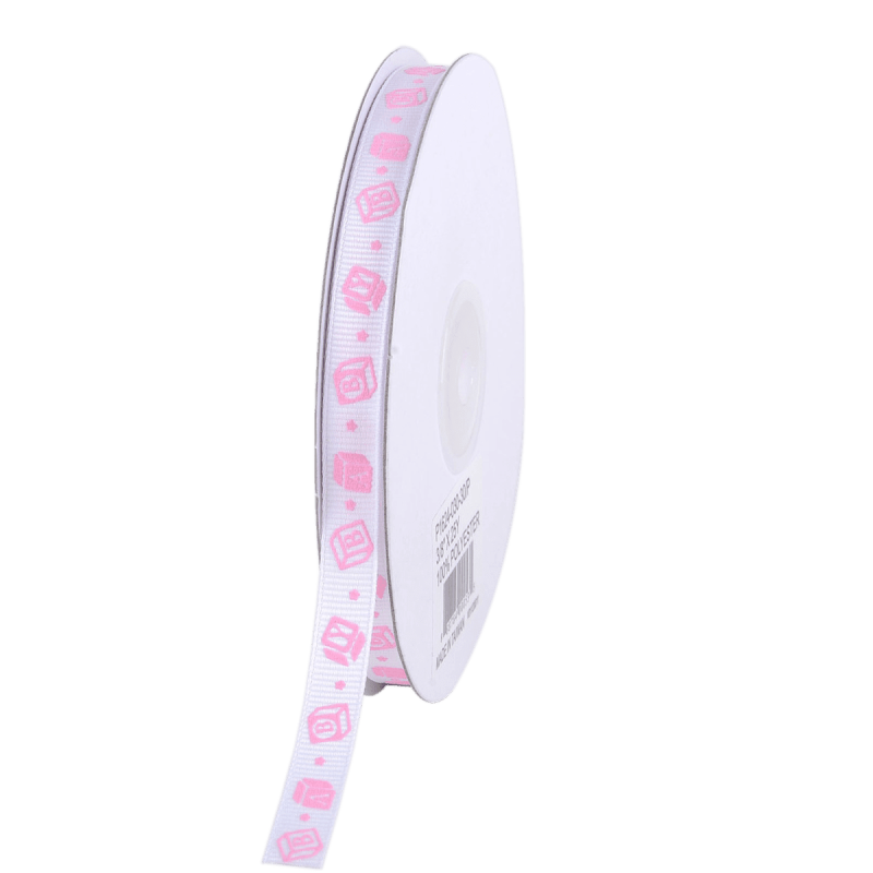 Pink - Baby Blocks - Grosgrain Ribbon Baby Design ( W: 3/8 Inch | L: 25 Yards )