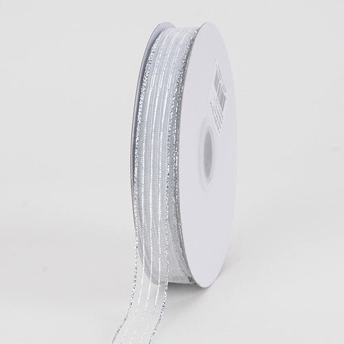 Corsage Ribbon White Silver Line ( W: 5/8 Inch | L: 50 Yards )