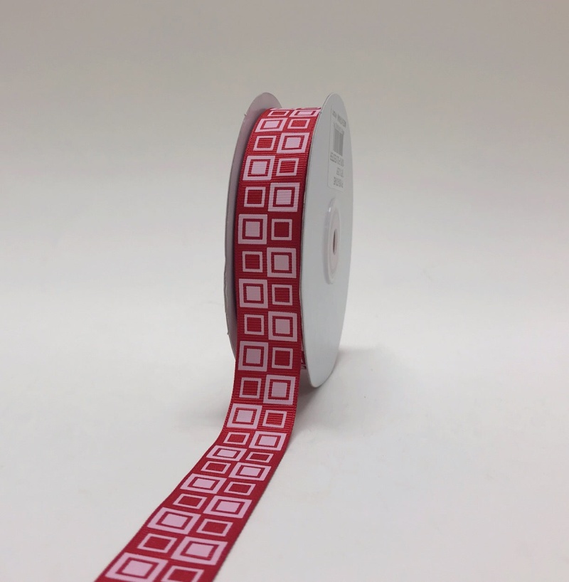 Red - Square Design Grosgrain Ribbon ( 7/8 Inch | 25 Yards )